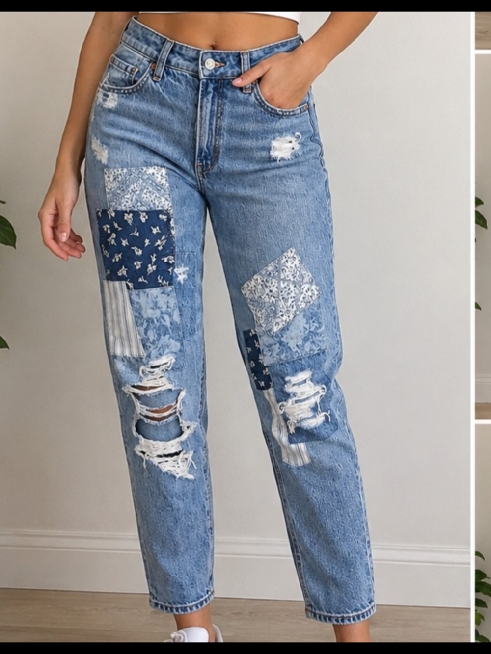 American Eagle Patchwork Distressed Mom Jeans Women’s Sz 30 High Rise Y2k Style